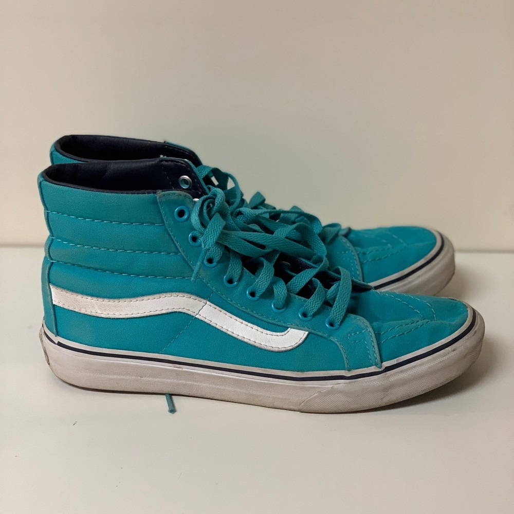 Vans teal turquoise high tops old school shoes